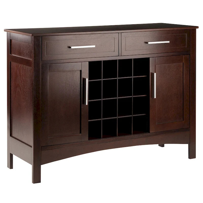 Cappuccino Solid Wood Buffet Cabinet with Wine Grid and Storage Drawers