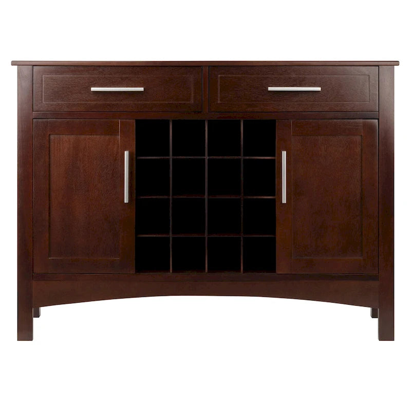 Cappuccino Solid Wood Buffet Cabinet with Wine Grid and Storage Drawers