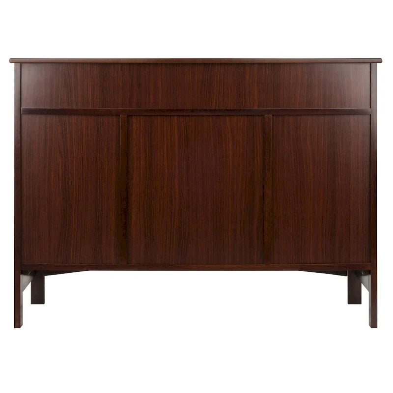 Cappuccino Solid Wood Buffet Cabinet with Wine Grid and Storage Drawers