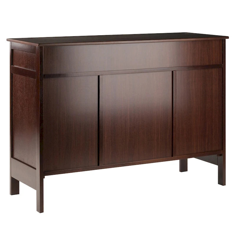 Cappuccino Solid Wood Buffet Cabinet with Wine Grid and Storage Drawers