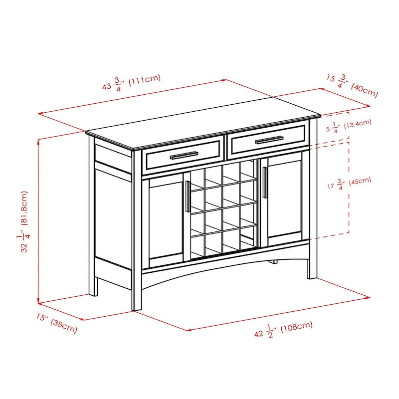 Cappuccino Solid Wood Buffet Cabinet with Wine Grid and Storage Drawers
