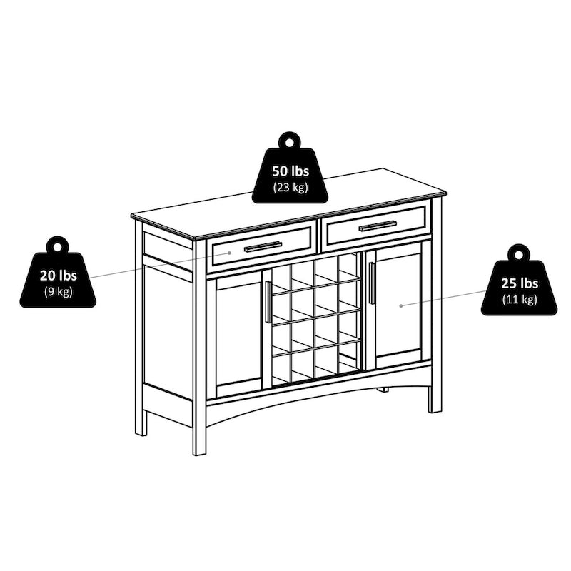 Cappuccino Solid Wood Buffet Cabinet with Wine Grid and Storage Drawers