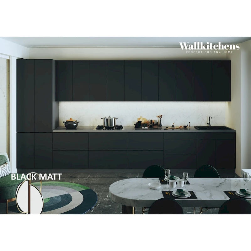 Modern Black Matte Wall and Base Kitchen Cabinet with Soft-Close Doors