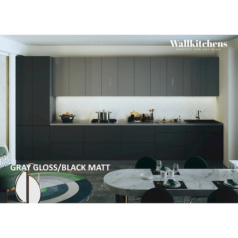 Modern Black Matte Wall and Base Kitchen Cabinet with Soft-Close Doors
