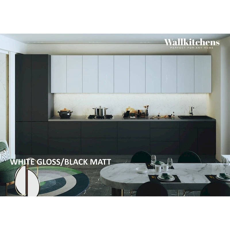 Modern Black Matte Wall and Base Kitchen Cabinet with Soft-Close Doors