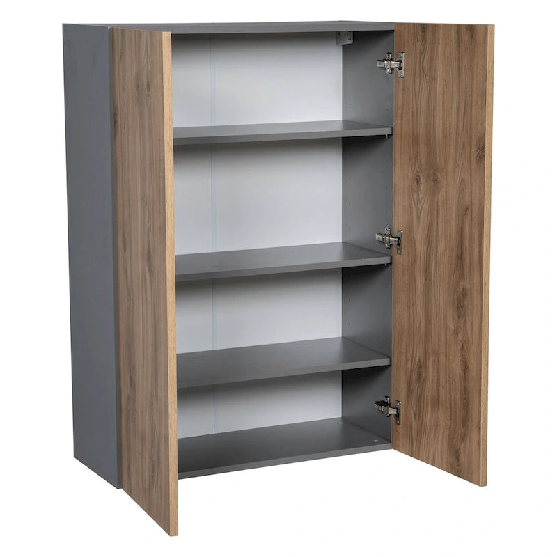 Grey Open Wall Cabinet with 4 Adjustable Shelves Double Door