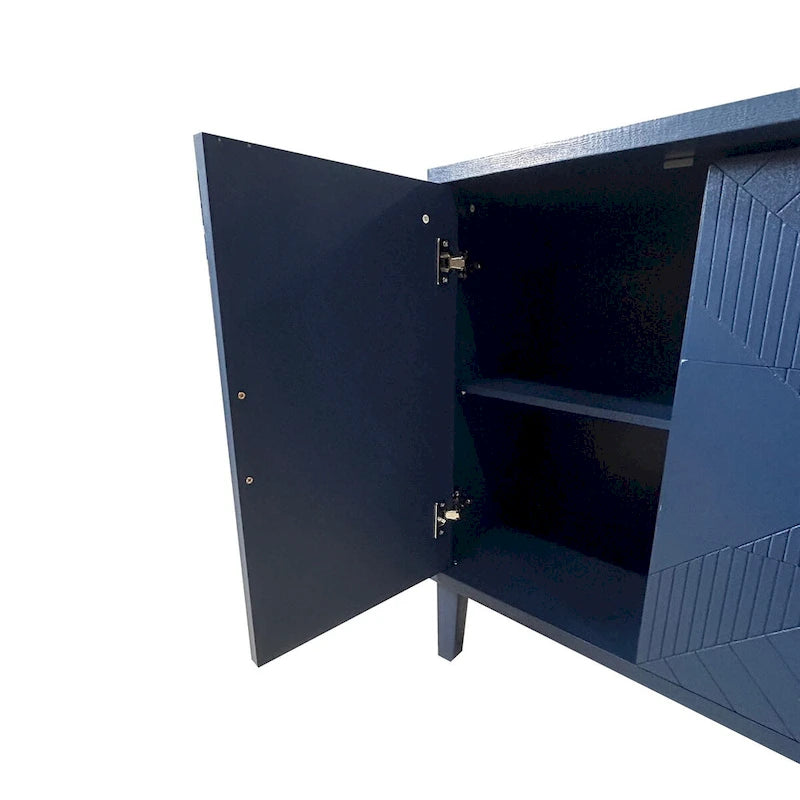 Navy Blue 2-Door 3-Drawer Carved Storage Cabinet with Gold Handles