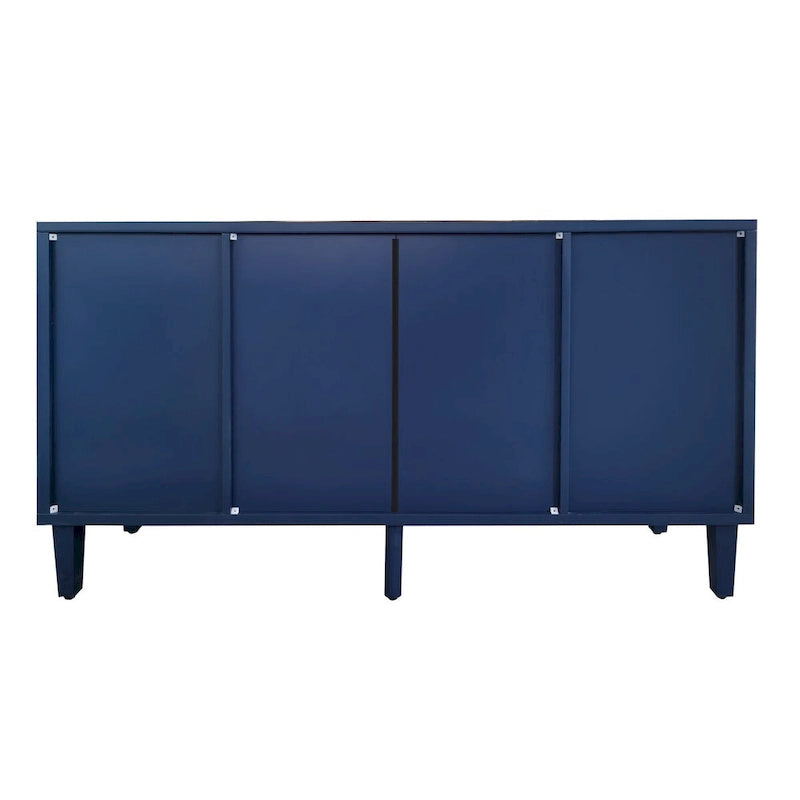 Navy Blue 2-Door 3-Drawer Carved Storage Cabinet with Gold Handles