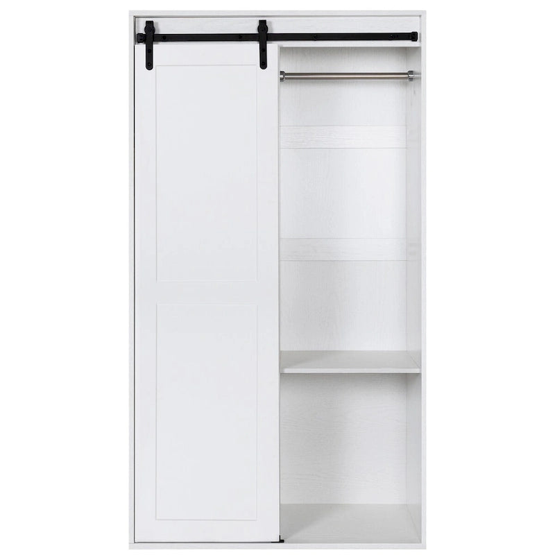 71-Inch Sliding Barn Door Wardrobe with Shelves and Drawers, White