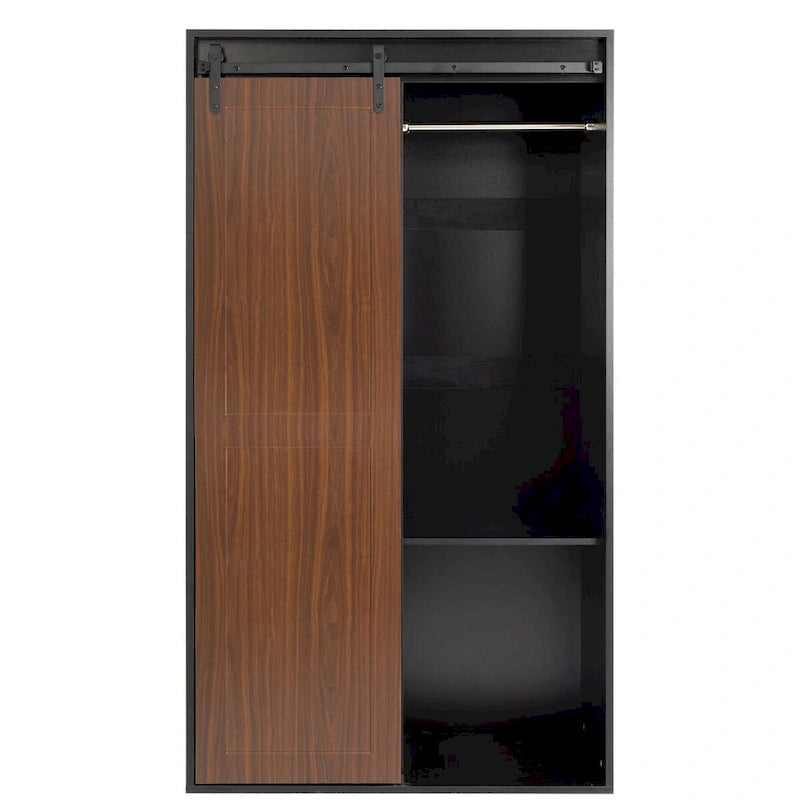 71-Inch Sliding Barn Door Wardrobe with Shelves and Drawers, White
