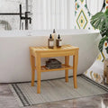 Natural Bamboo Shower Bench with Lower Storage Shelf Slatted Seat