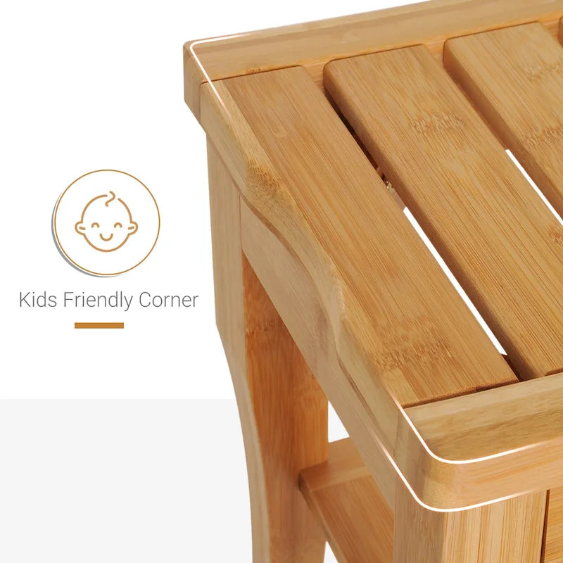 Natural Bamboo Shower Bench with Lower Storage Shelf Slatted Seat