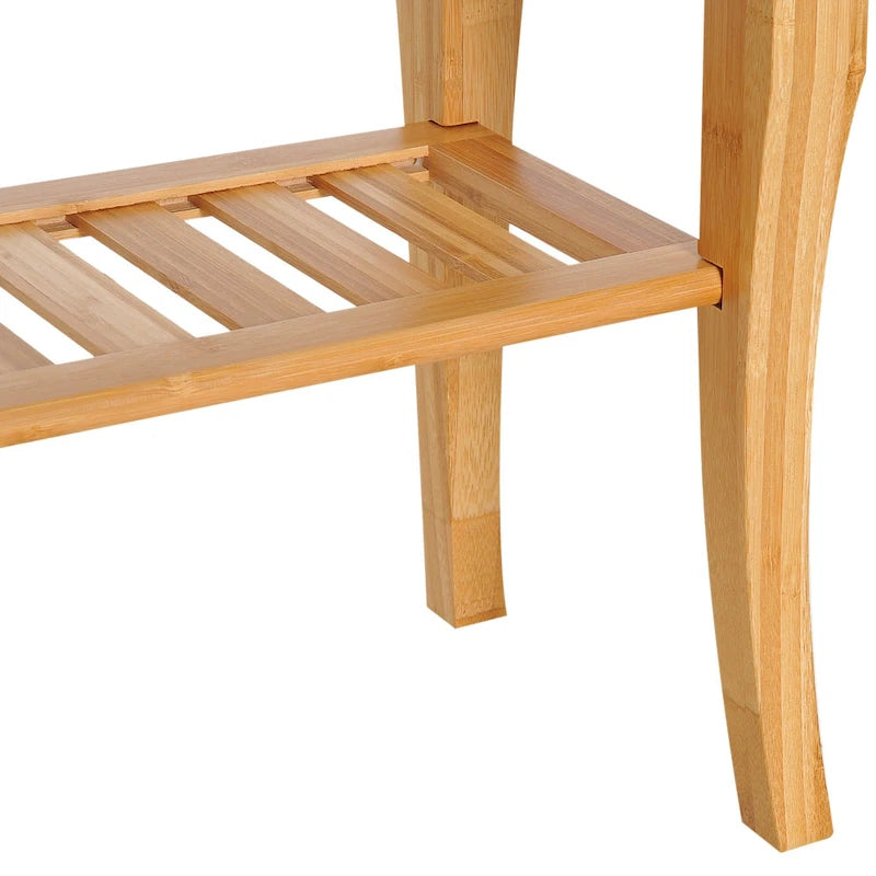 Natural Bamboo Shower Bench with Lower Storage Shelf Slatted Seat