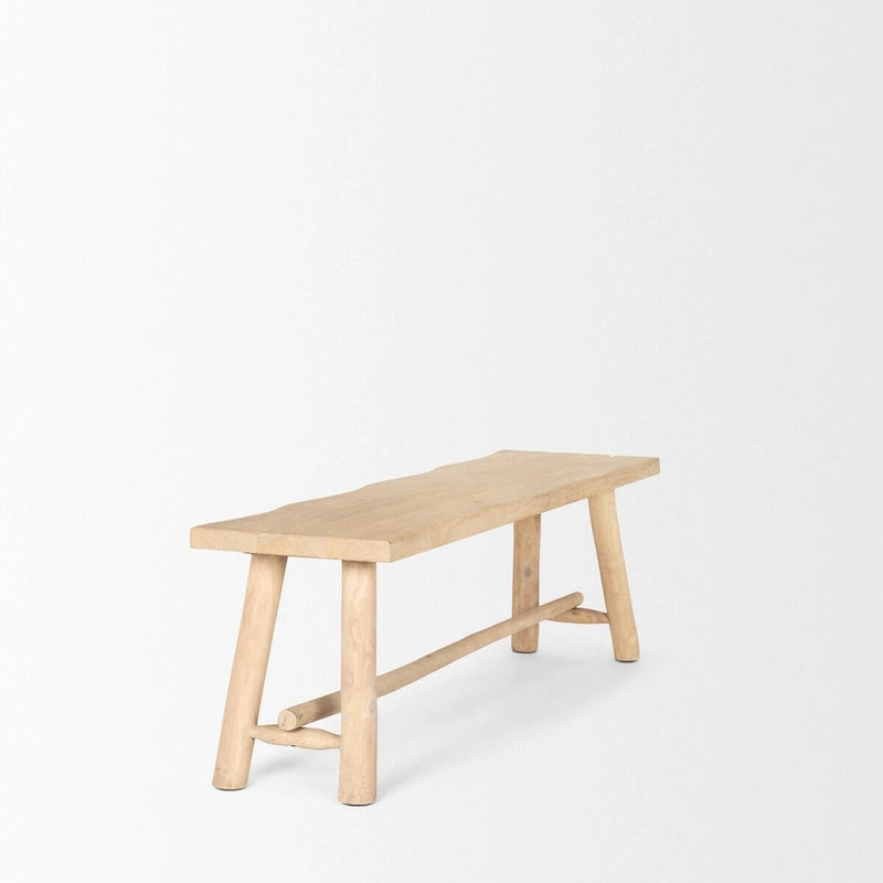 Light Brown Solid Mango Wood Craftsman Bench with Eucalyptus Legs