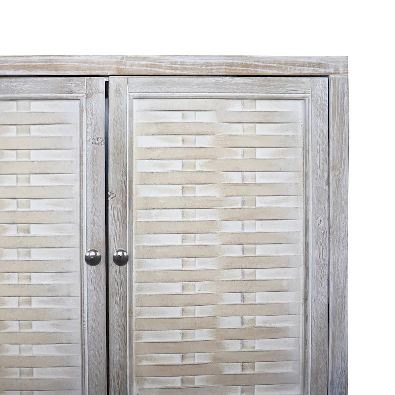 4-Door Wooden Sideboard Cabinet with Louvered Doors, White & Walnut