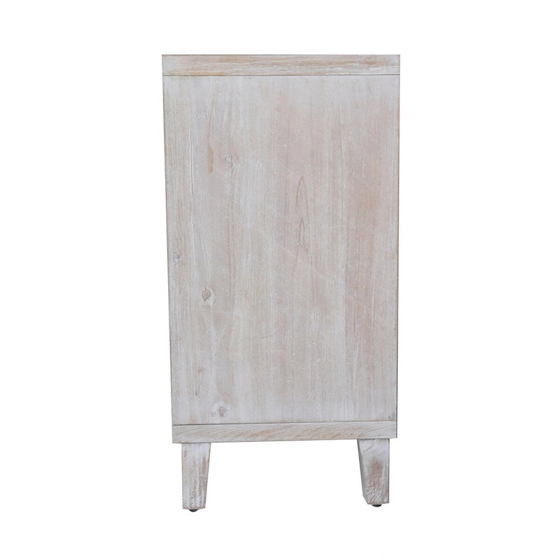 4-Door Wooden Sideboard Cabinet with Louvered Doors, White & Walnut