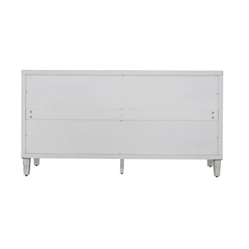 4-Door Wooden Sideboard Cabinet with Louvered Doors, White & Walnut