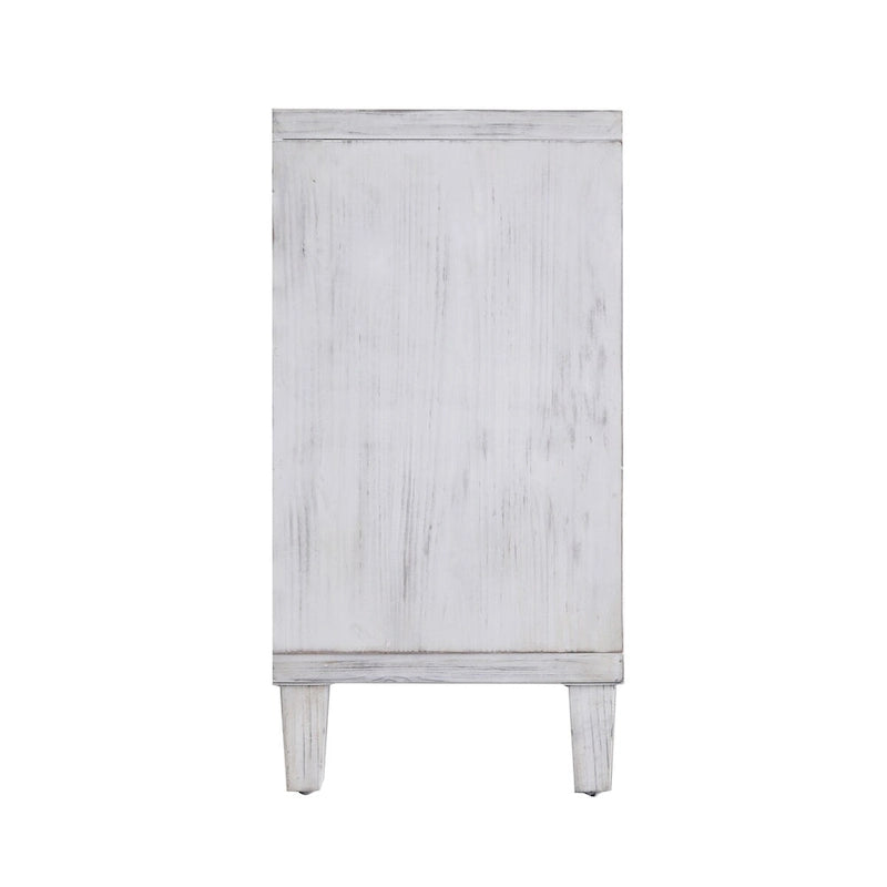 4-Door Wooden Sideboard Cabinet with Louvered Doors, White & Walnut
