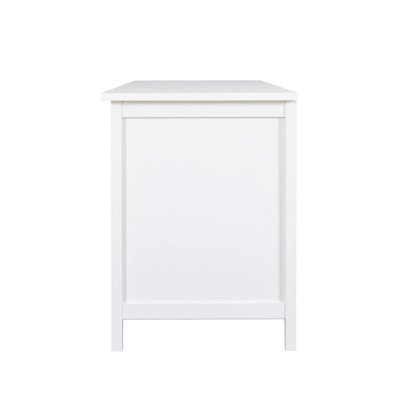 Antique White TV Stand with Arched Glass Doors and Pine Frame