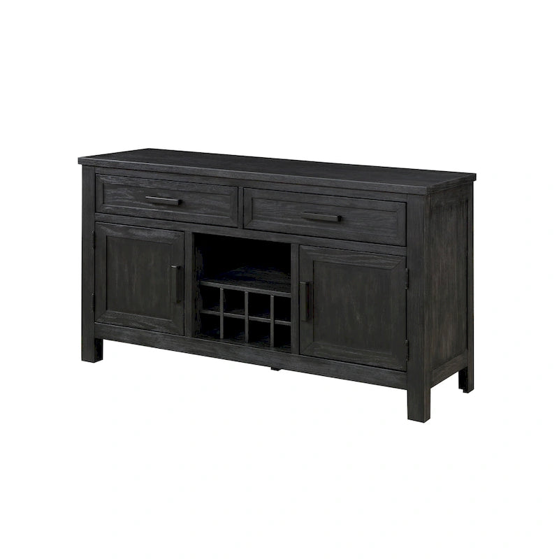 54 Inch Antique Black Sideboard Server Buffet with Wine Rack and Cabinets