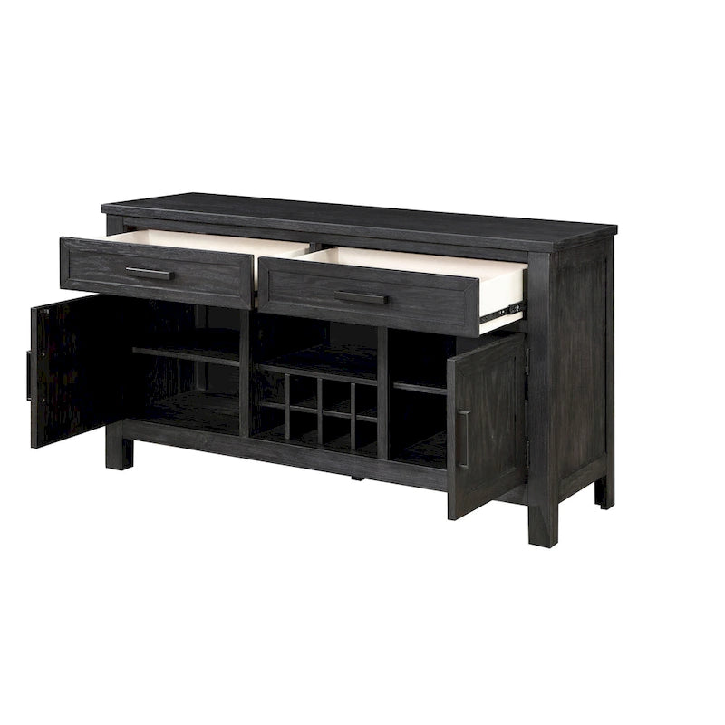 54 Inch Antique Black Sideboard Server Buffet with Wine Rack and Cabinets