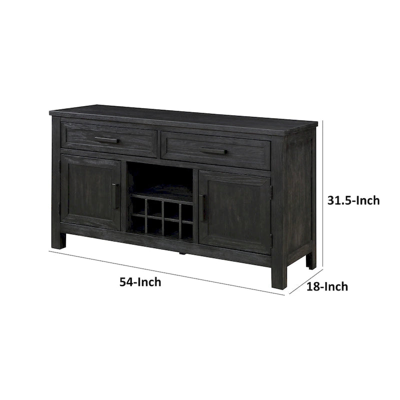 54 Inch Antique Black Sideboard Server Buffet with Wine Rack and Cabinets