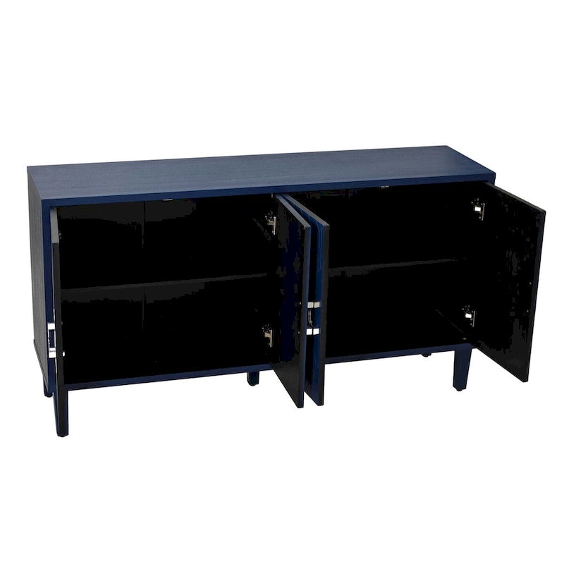 4-türiges MDF-Sideboard-Buffet mit Türen mit skulpturierten Paneelen, Blau/Grau