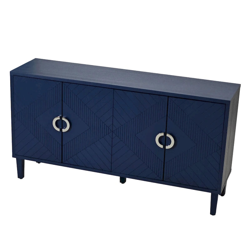 4-türiges MDF-Sideboard-Buffet mit Türen mit skulpturierten Paneelen, Blau/Grau