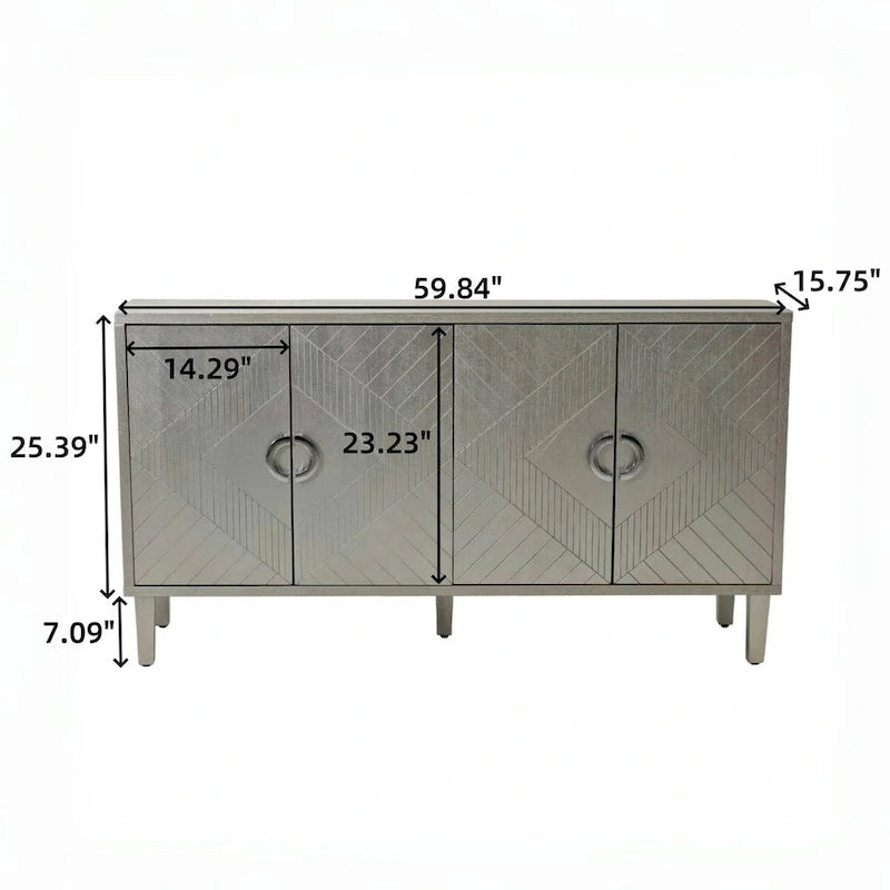 4-türiges MDF-Sideboard-Buffet mit Türen mit skulpturierten Paneelen, Blau/Grau