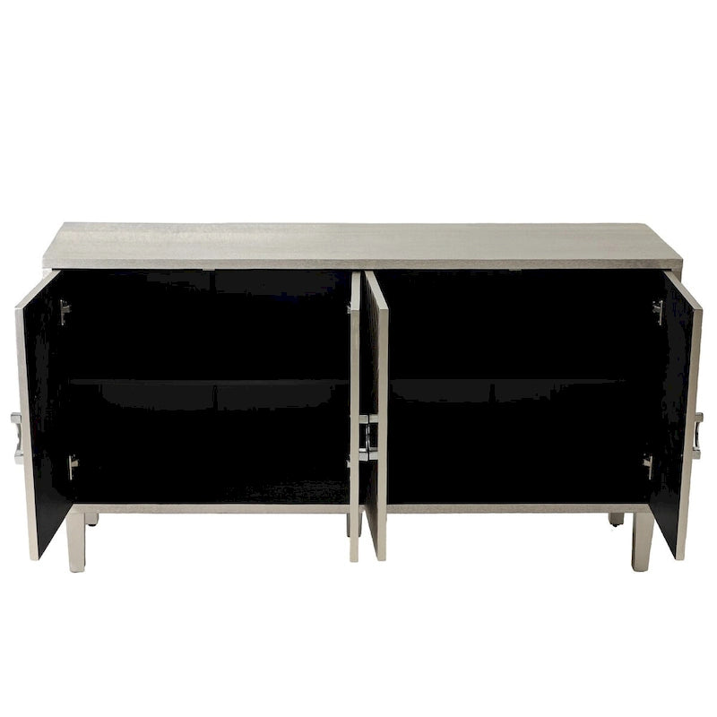 4-türiges MDF-Sideboard-Buffet mit Türen mit skulpturierten Paneelen, Blau/Grau