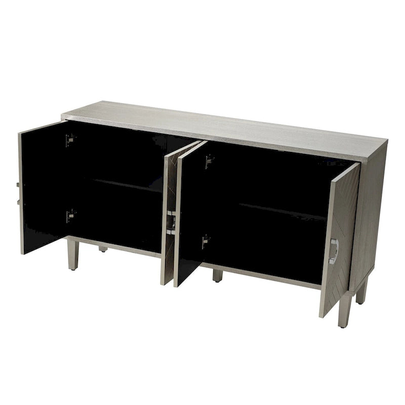 4-türiges MDF-Sideboard-Buffet mit Türen mit skulpturierten Paneelen, Blau/Grau