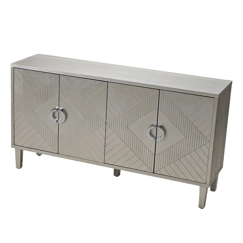 4-türiges MDF-Sideboard-Buffet mit Türen mit skulpturierten Paneelen, Blau/Grau