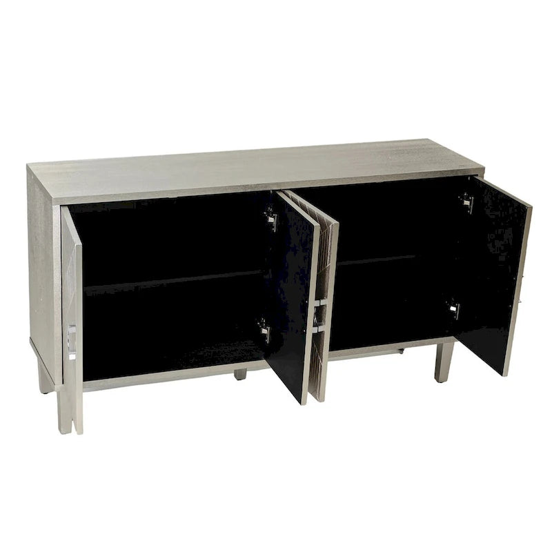 4-türiges MDF-Sideboard-Buffet mit Türen mit skulpturierten Paneelen, Blau/Grau