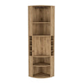 Corner Bar Cabinet with Open Shelves and Wine Glass Rack, Beige