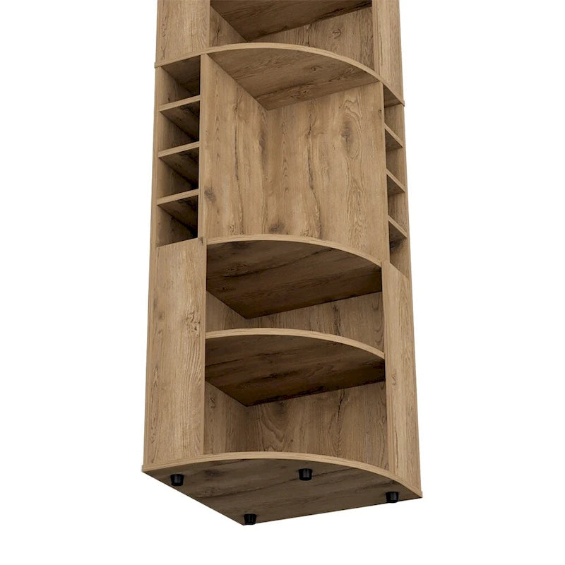 Corner Bar Cabinet with Open Shelves and Wine Glass Rack, Beige