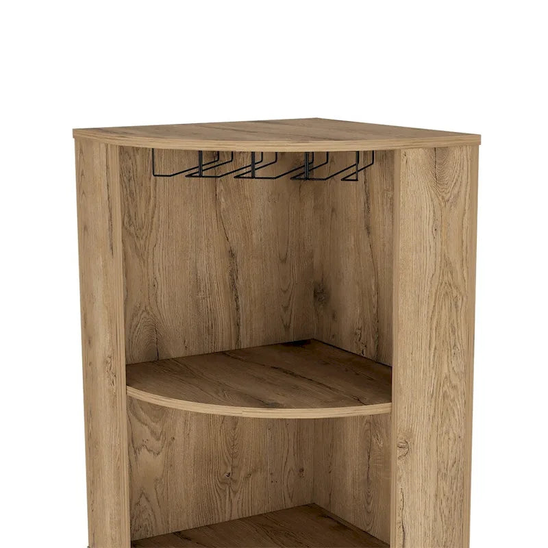 Corner Bar Cabinet with Open Shelves and Wine Glass Rack, Beige