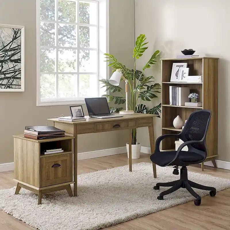 Moderne Holz-Aktenkommode im Mid-Century-Stil mit offenem Fach und Schublade