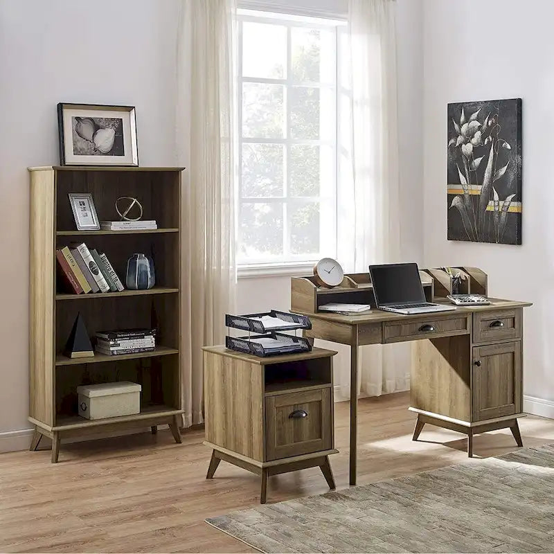 Moderne Holz-Aktenkommode im Mid-Century-Stil mit offenem Fach und Schublade