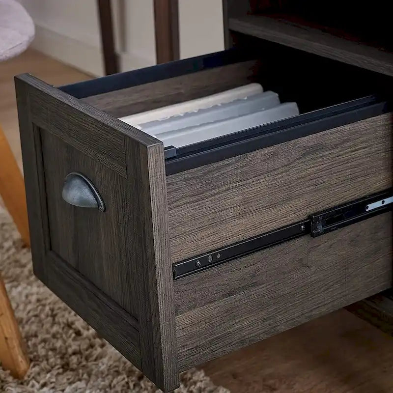 Moderne Holz-Aktenkommode im Mid-Century-Stil mit offenem Fach und Schublade