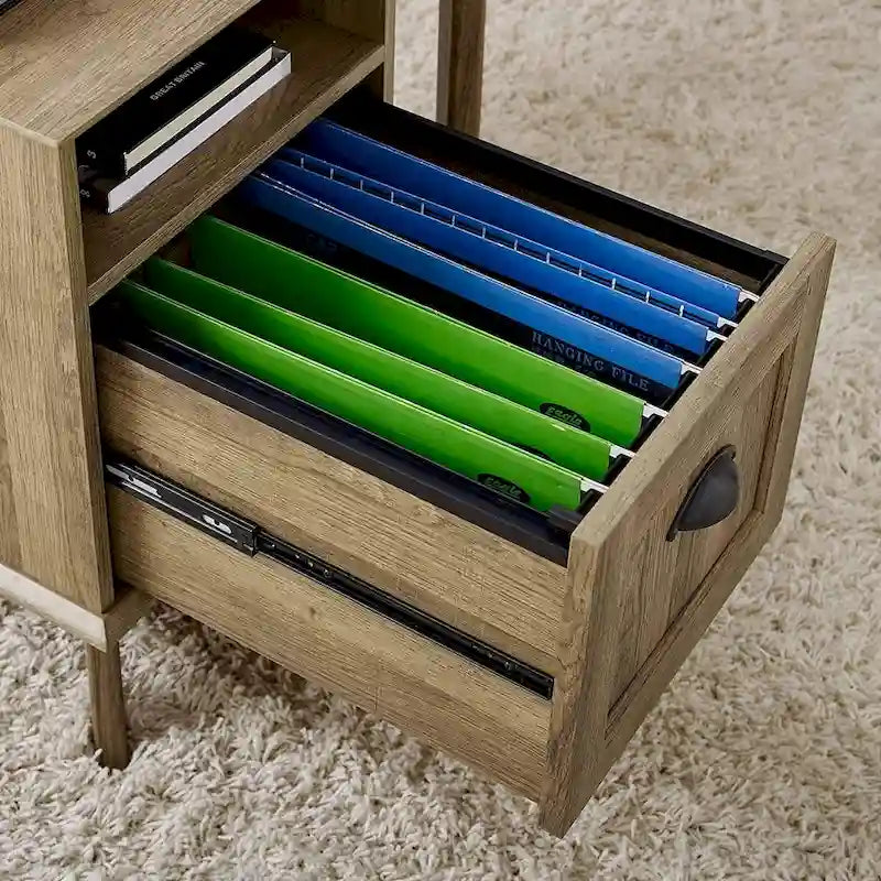 Moderne Holz-Aktenkommode im Mid-Century-Stil mit offenem Fach und Schublade