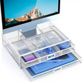 Metal Mesh Monitor Stand with Dual Drawers Desktop Organizer Black White