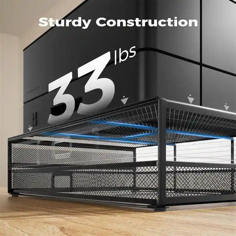 Metal Mesh Monitor Stand with Dual Drawers Desktop Organizer Black White