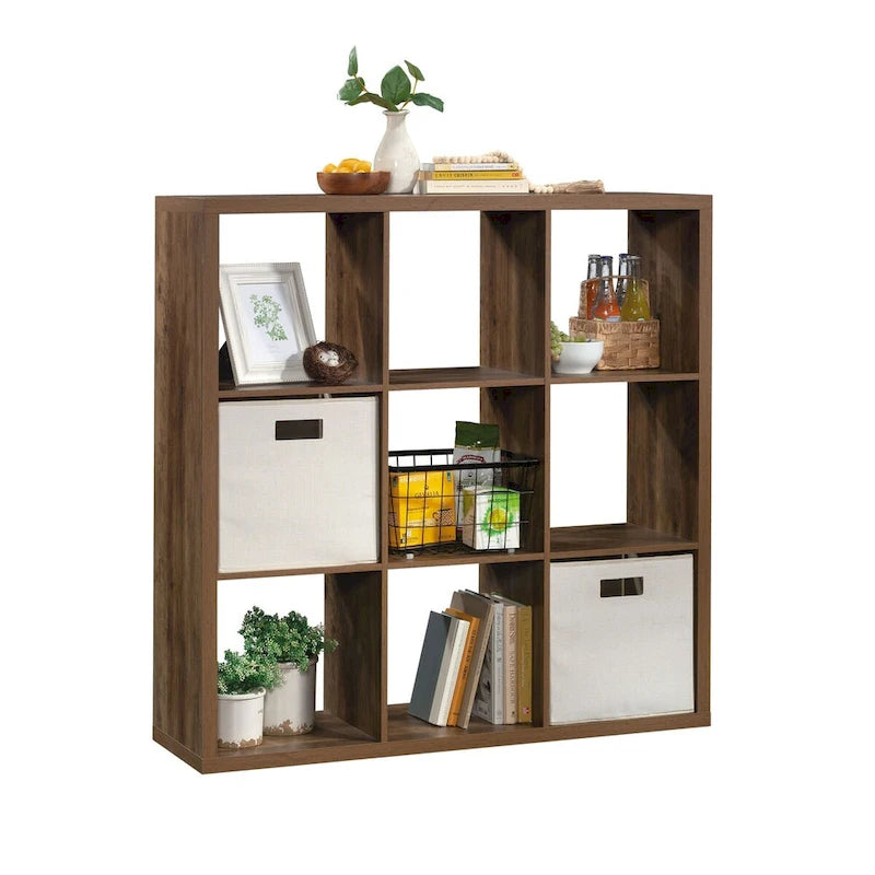 9-Cube Storage Bookcase Open Cubby Shelf Organizer Rural Pine Mystic Oak