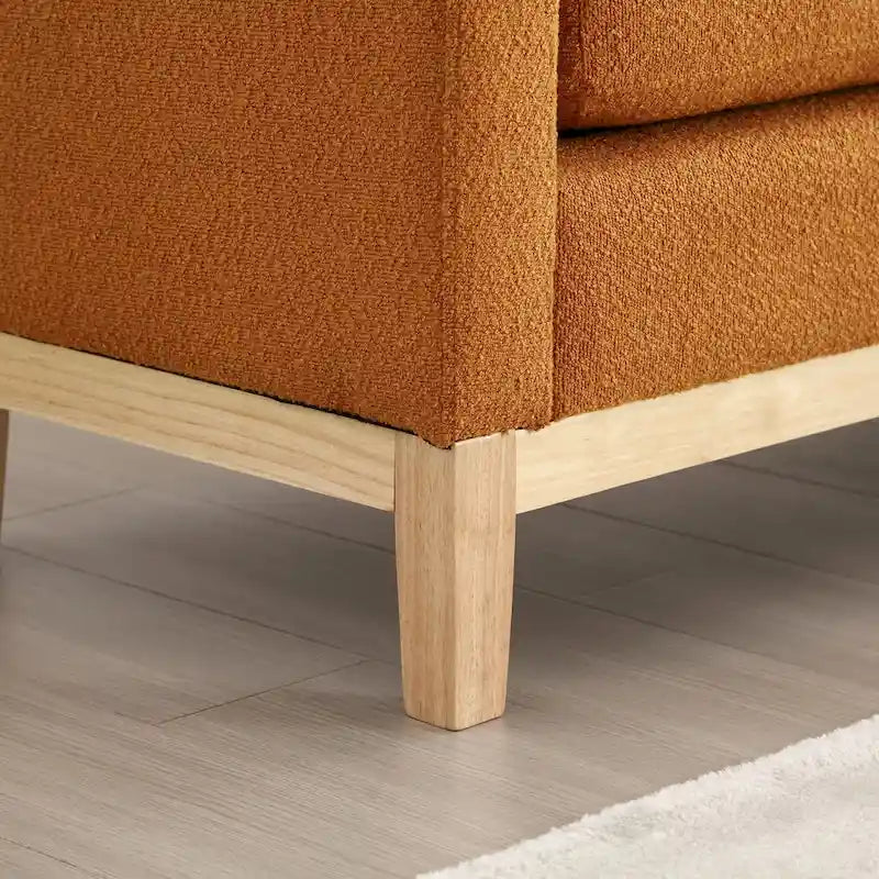 Fluted Wood Base Boucle Upholstered Bench with Bolster Pillows, Multi-Color