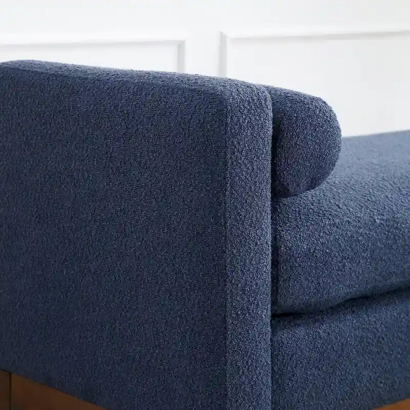 Fluted Wood Base Boucle Upholstered Bench with Bolster Pillows, Multi-Color