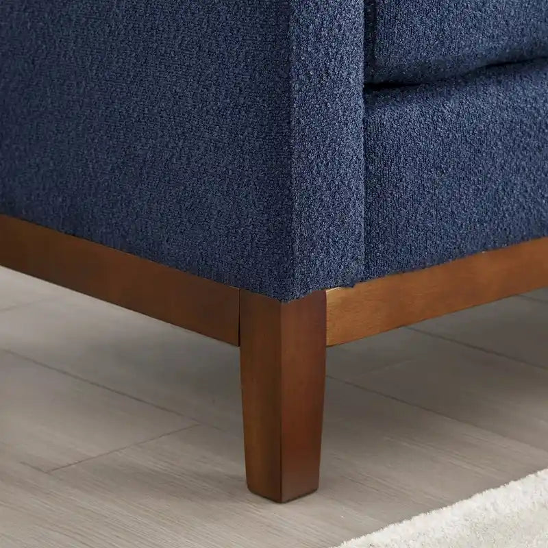 Fluted Wood Base Boucle Upholstered Bench with Bolster Pillows, Multi-Color