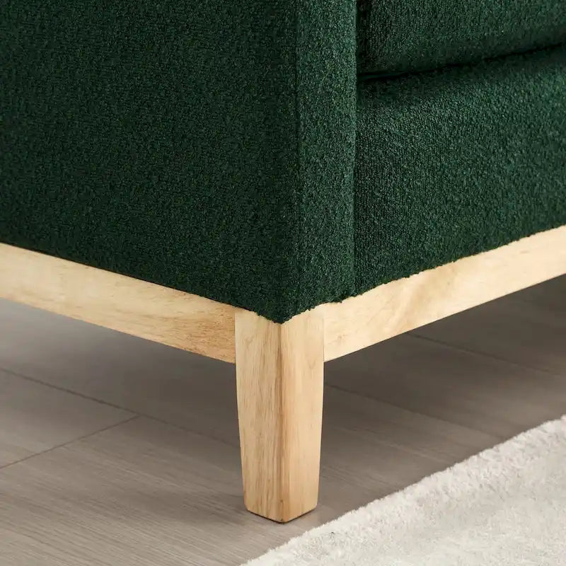 Fluted Wood Base Boucle Upholstered Bench with Bolster Pillows, Multi-Color