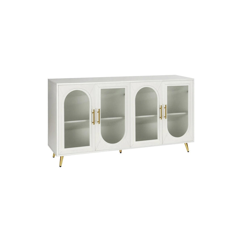 4-Door Fluted Glass Sideboard Buffet Cabinet with Adjustable Shelves, White