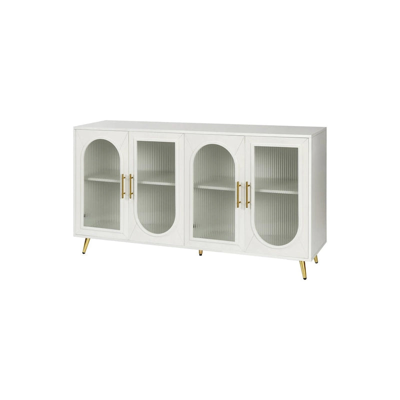 4-Door Fluted Glass Sideboard Buffet Cabinet with Adjustable Shelves, White