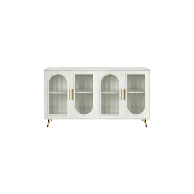 4-Door Fluted Glass Sideboard Buffet Cabinet with Adjustable Shelves, White